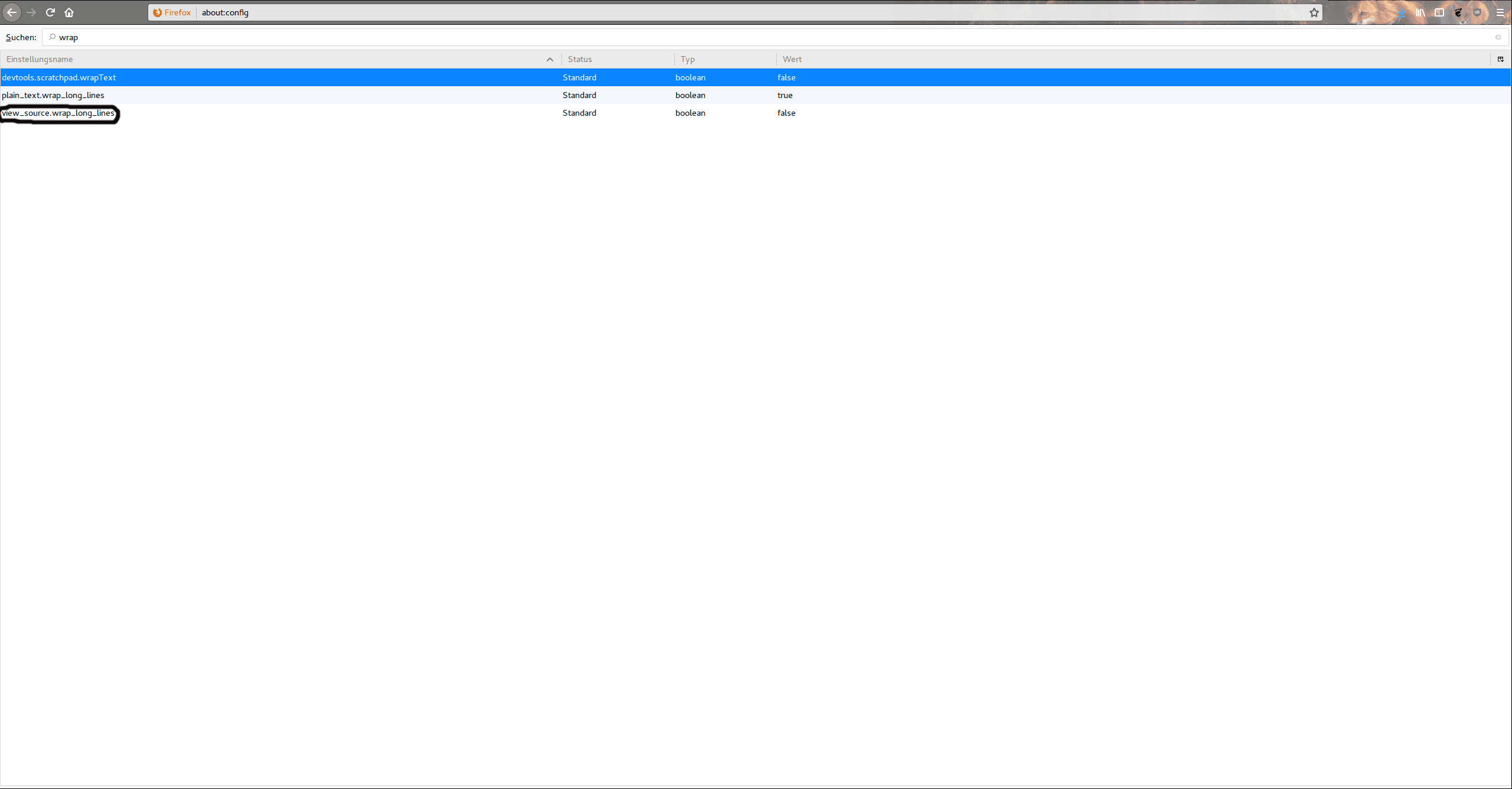Firefox View Source Wrap in about:config